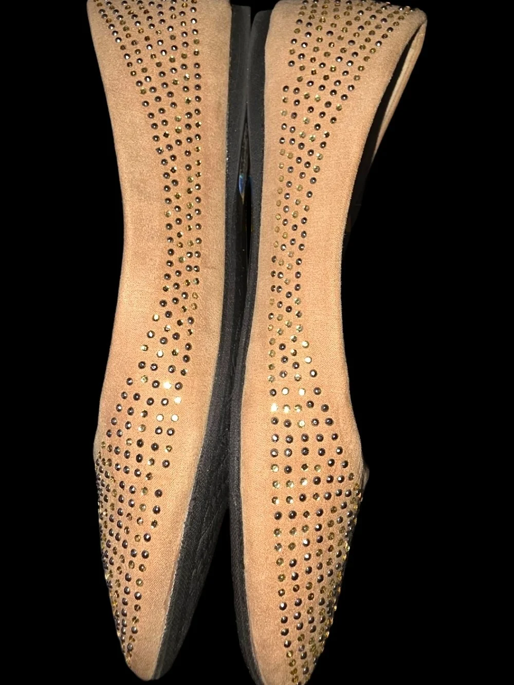 Luo Luo Cynthia Faux Suede Rhinestone Ballet Flats - Tan / Nude - Size 8